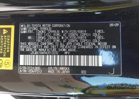 2010 Lexus Rx 450H z USA, uszkodzony, nr VIN JTJBC1BA9A2013232